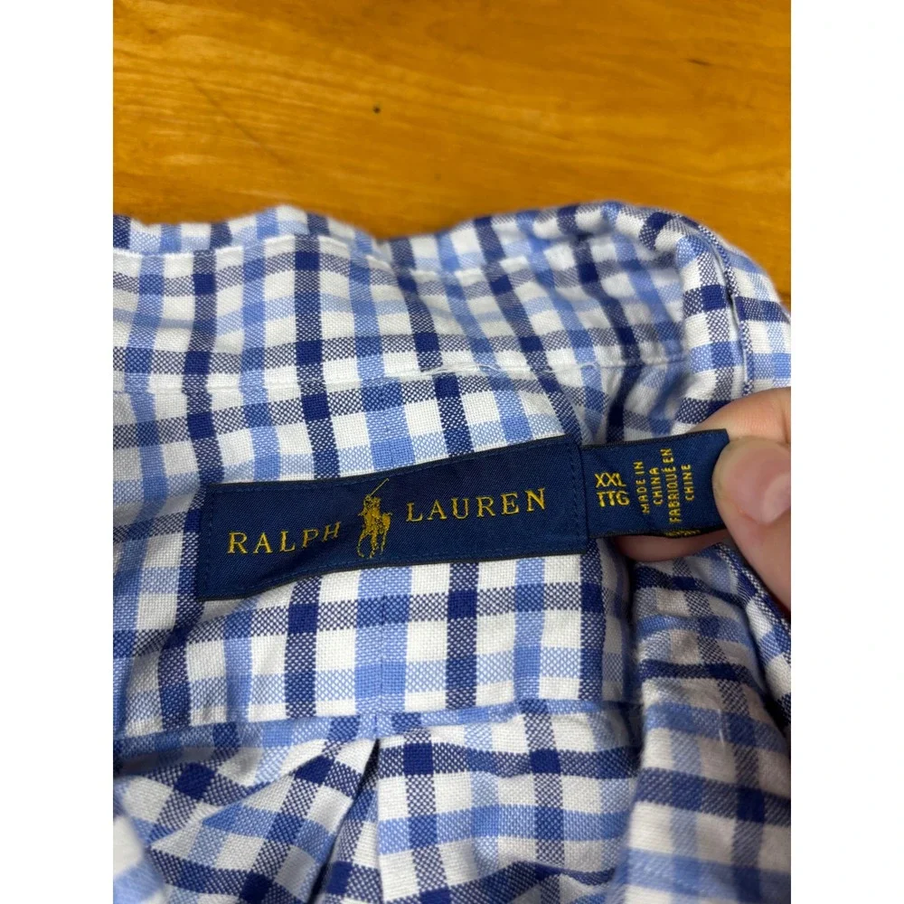Polo Ralph Lauren Mens XXL Blue White Gingham Check Button Down Shirt L/S